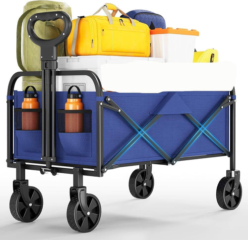 220L Folding Festival Wagon Heavy Duty Cart 172kg Load All Terrain Wheels Blue