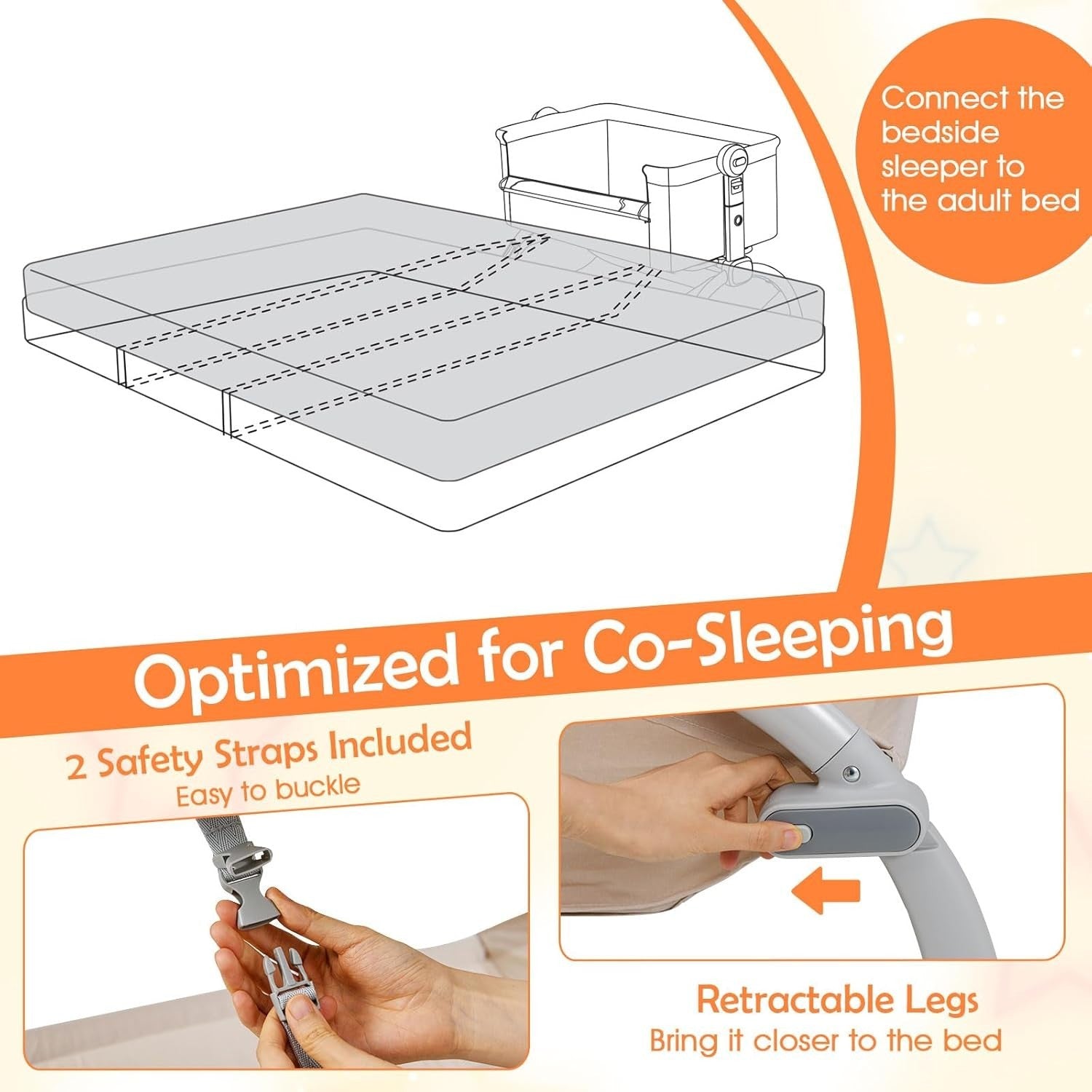 Baby Bedside Crib Adjustable Bassinet with Mattress Newborn Bedside Sleeper