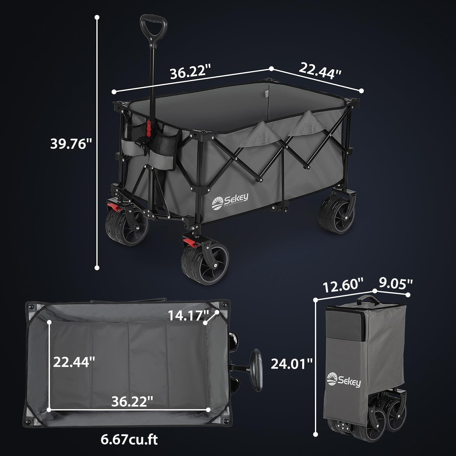 Grey 200L Folding Camping Wagon 150kg Heavy Duty All Terrain Festival Beach Cart