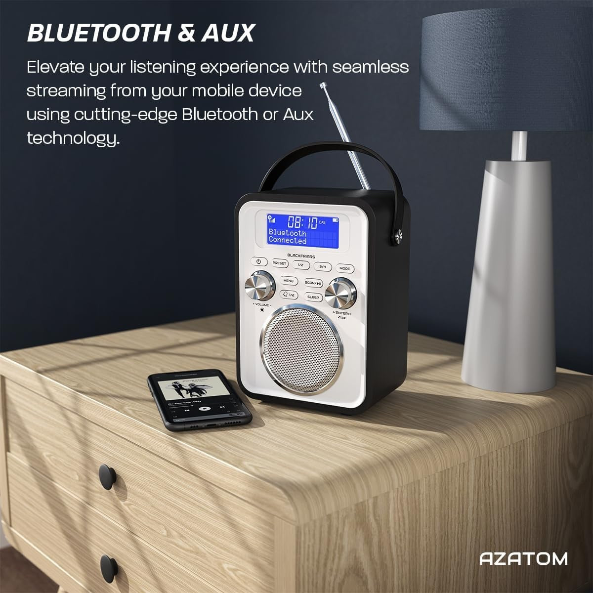 Portable DAB+/FM Digital Radio Bluetooth Remote Rechargeable Alarm