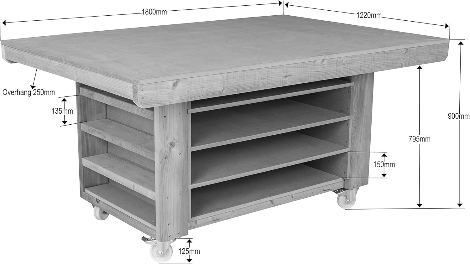 Heavy-Duty Art & Craft Studio Workbench – 18mm Moisture-Resistant Top & Storage