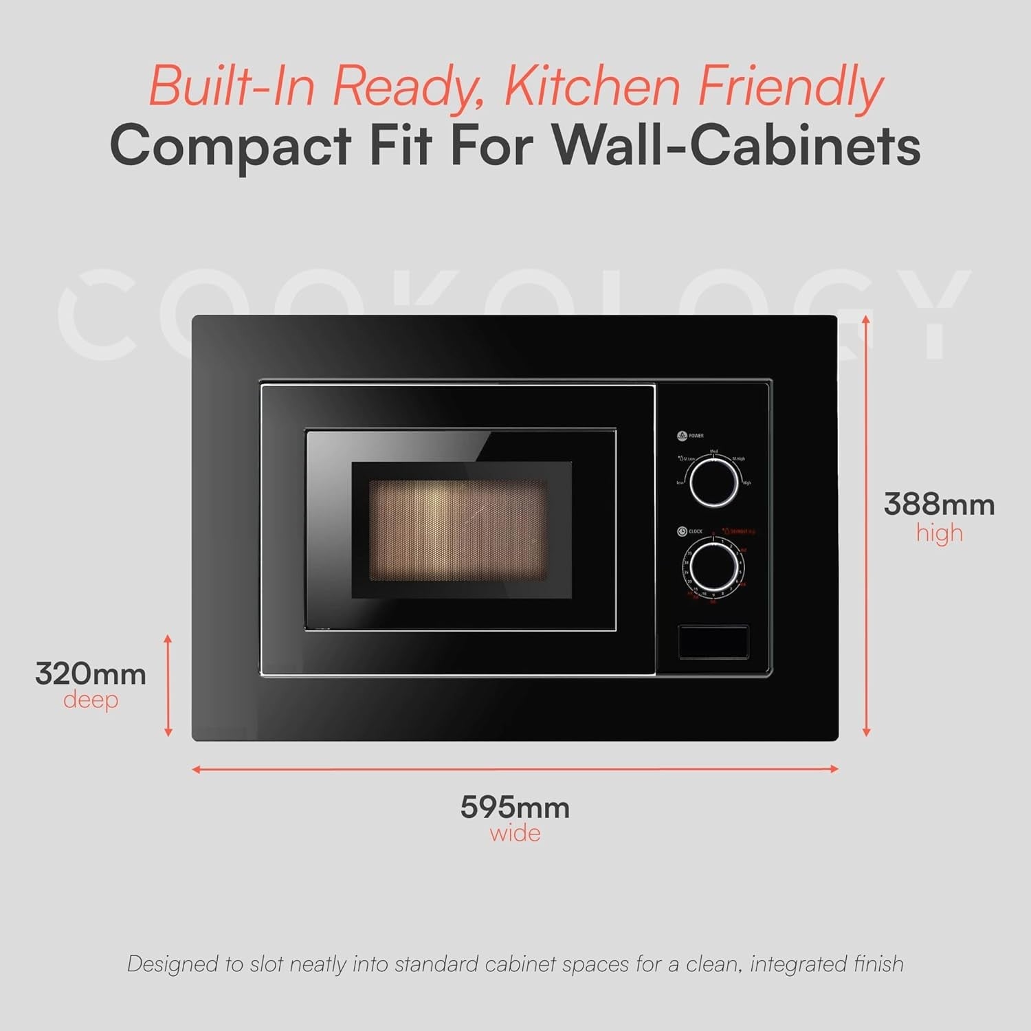 Black 17L Built-in Digital Microwave 5 Power Levels 24.5cm Turntable