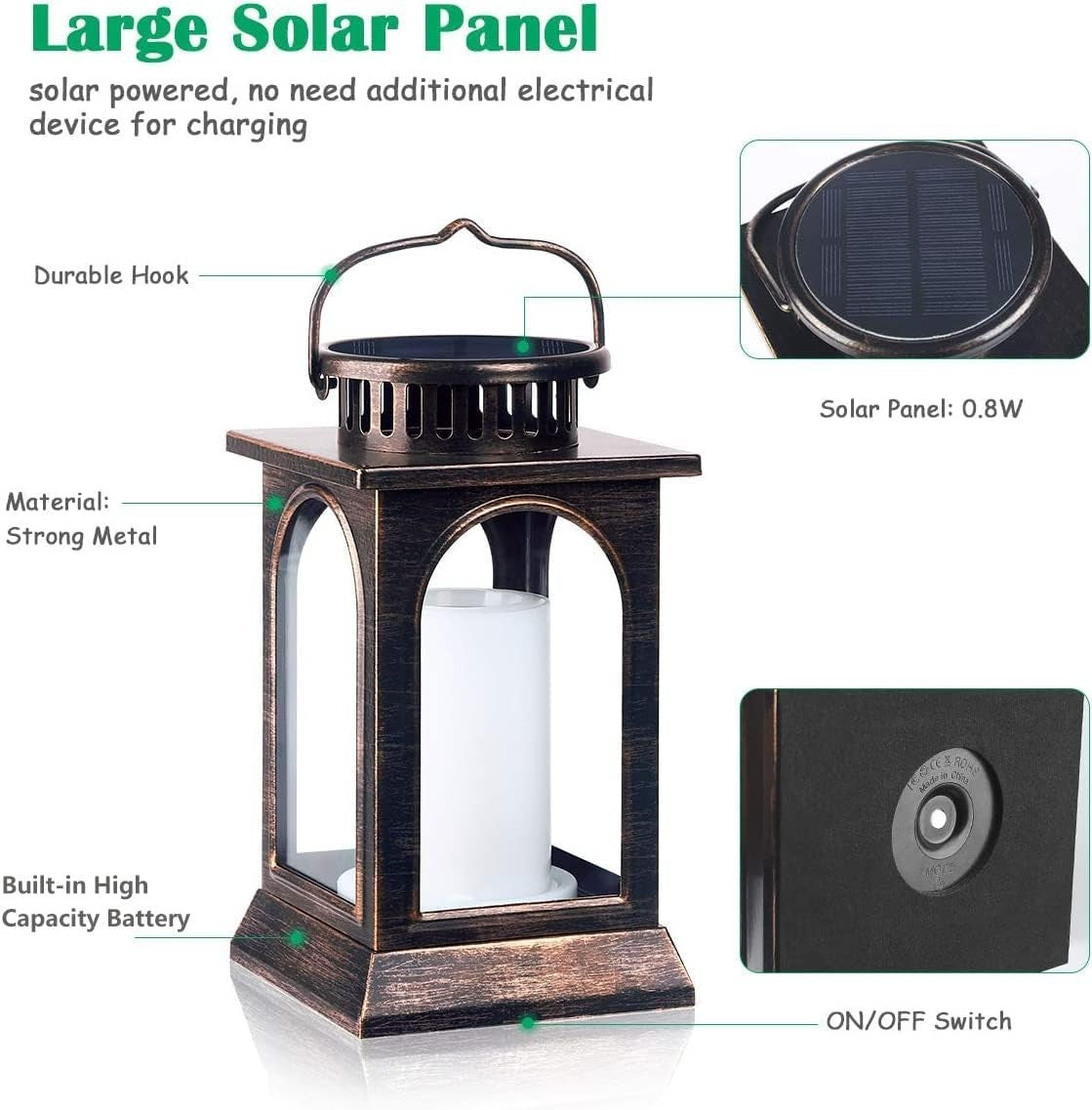 2-Pack Solar Flickering Flame Metal Lanterns Bronze Outdoor Garden Light