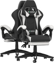 Gaming Chair White High Back Reclining RGB LED Light Faux Leather Ergonomic