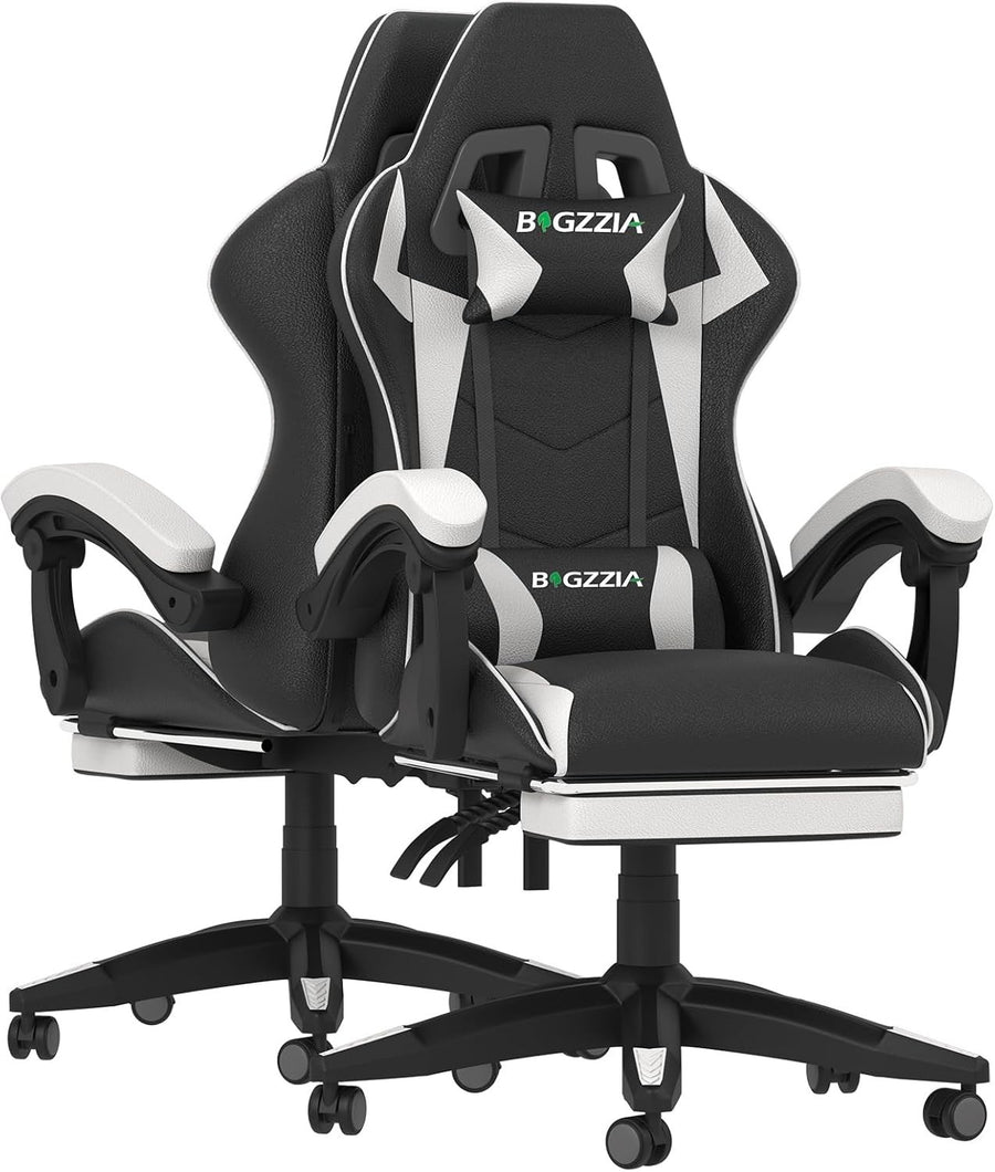 Gaming Chair White High Back Reclining RGB LED Light Faux Leather Ergonomic