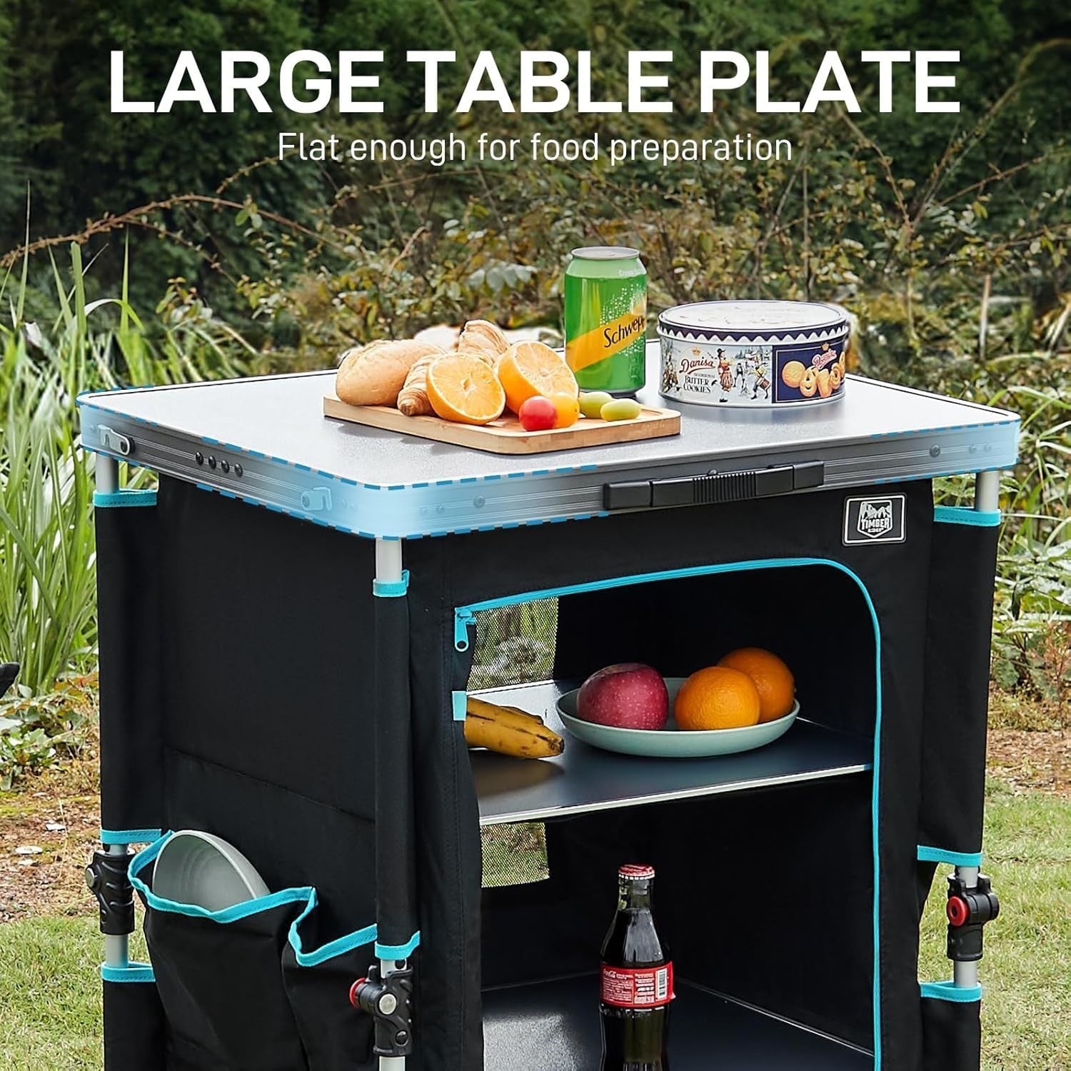 Folding Camping Kitchen Cupboard 3-Shelf Unit Storage Table 30kg