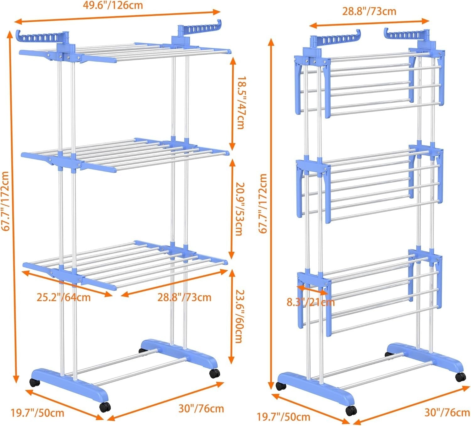 4-Tier Foldable Clothes Drying Rack Stainless Steel Blue