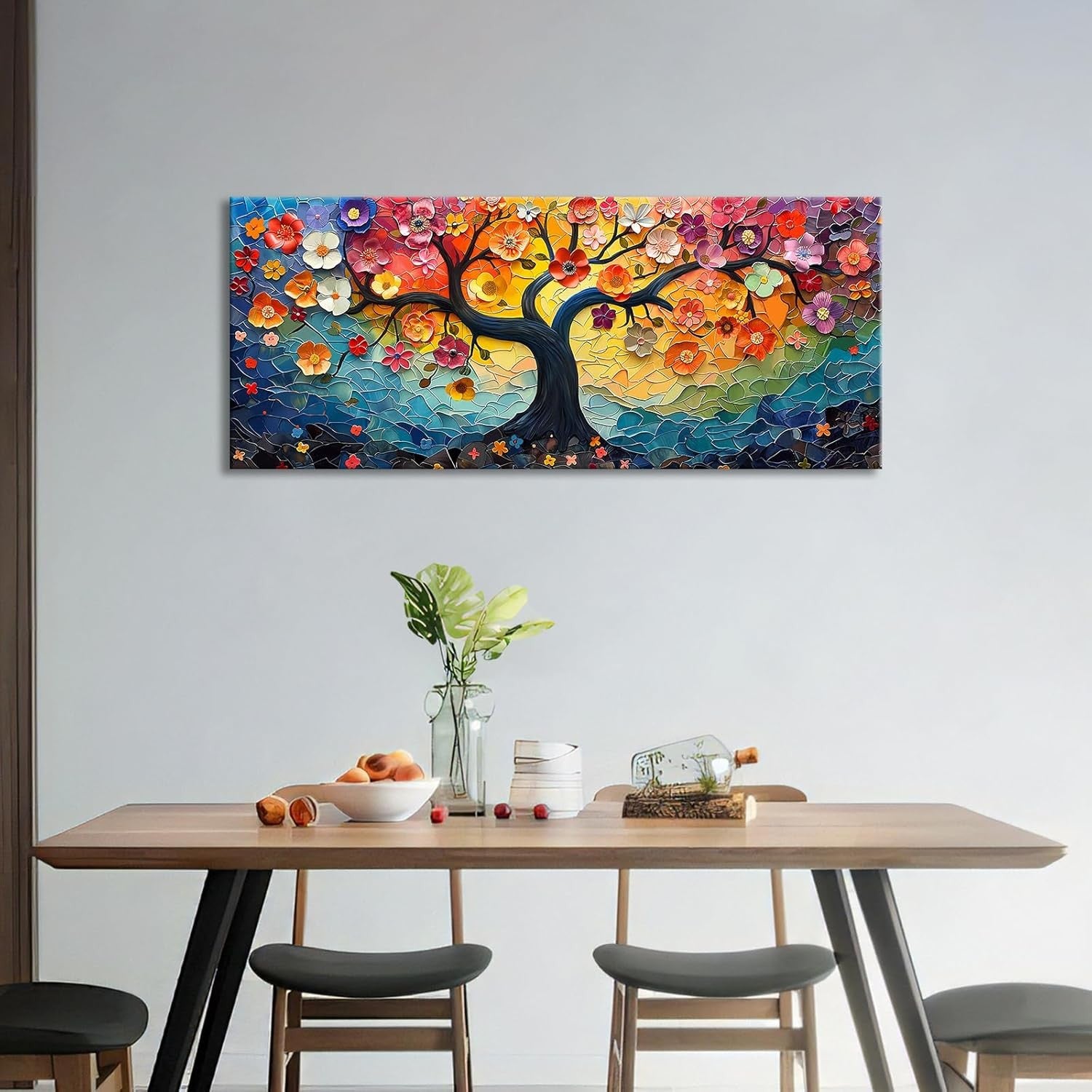 Colorful Tree of Life Canvas Wall Art – Wooden Framed 50x120cm Modern Decor