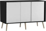 Modern 3-Door Sliding Sideboard Cabinet with Wooden Legs & Storage Organizer