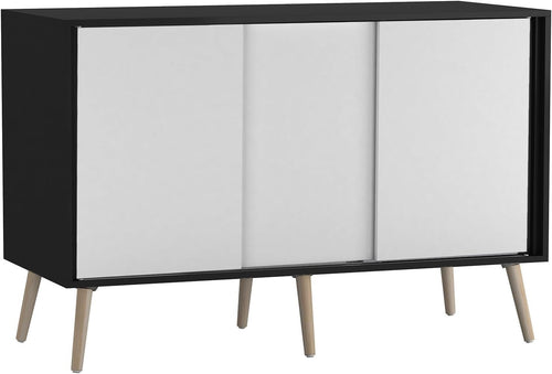 Modern 3-Door Sliding Sideboard Cabinet with Wooden Legs & Storage Organizer