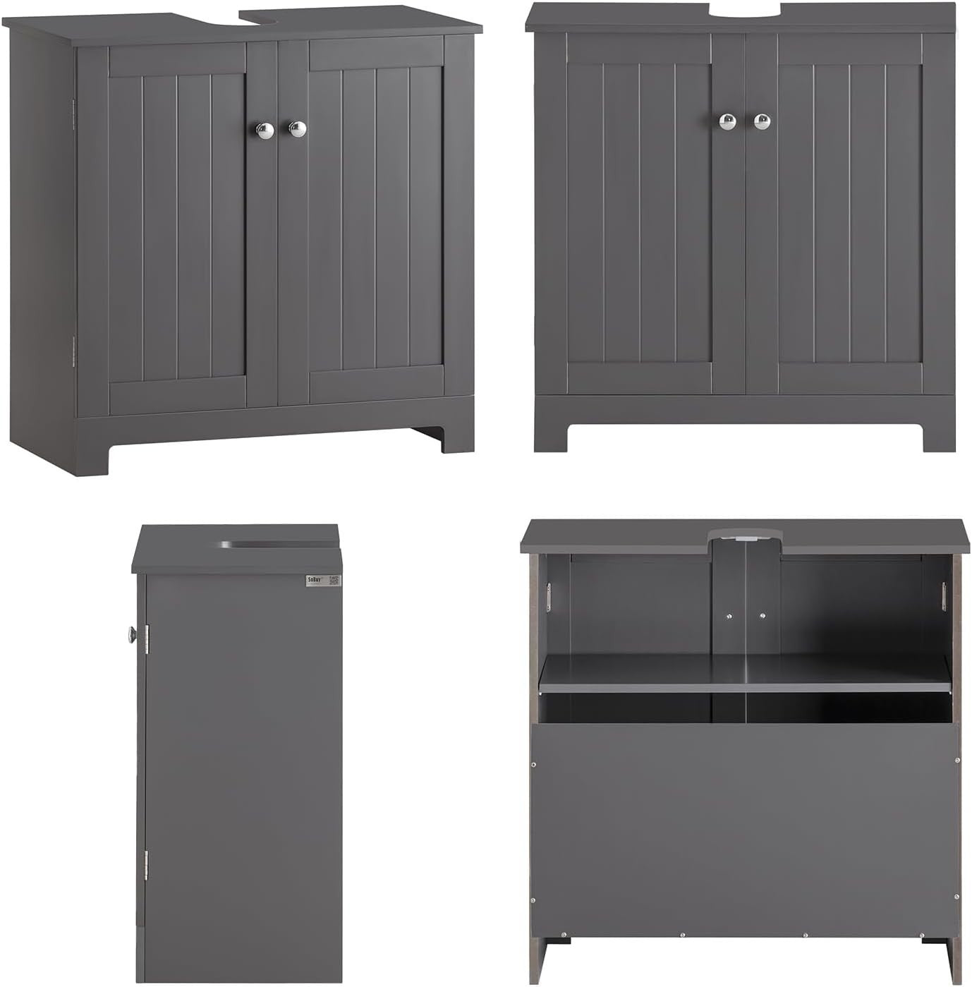 Dark Grey Bathroom Vanity Unit Under Sink Storage Cabinet Cupboard with Shelf