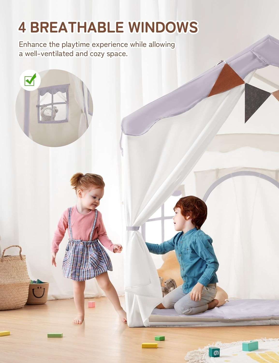 Kids 2in1 Play Tent Bed Tent with Lights Padded Princess Castle