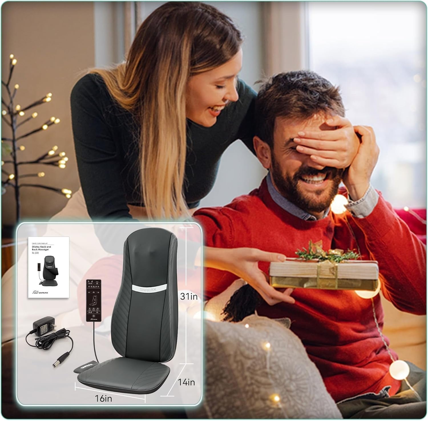 Shiatsu Neck & Back Massager with Heat Deep Kneading Chair Pad Adjustable