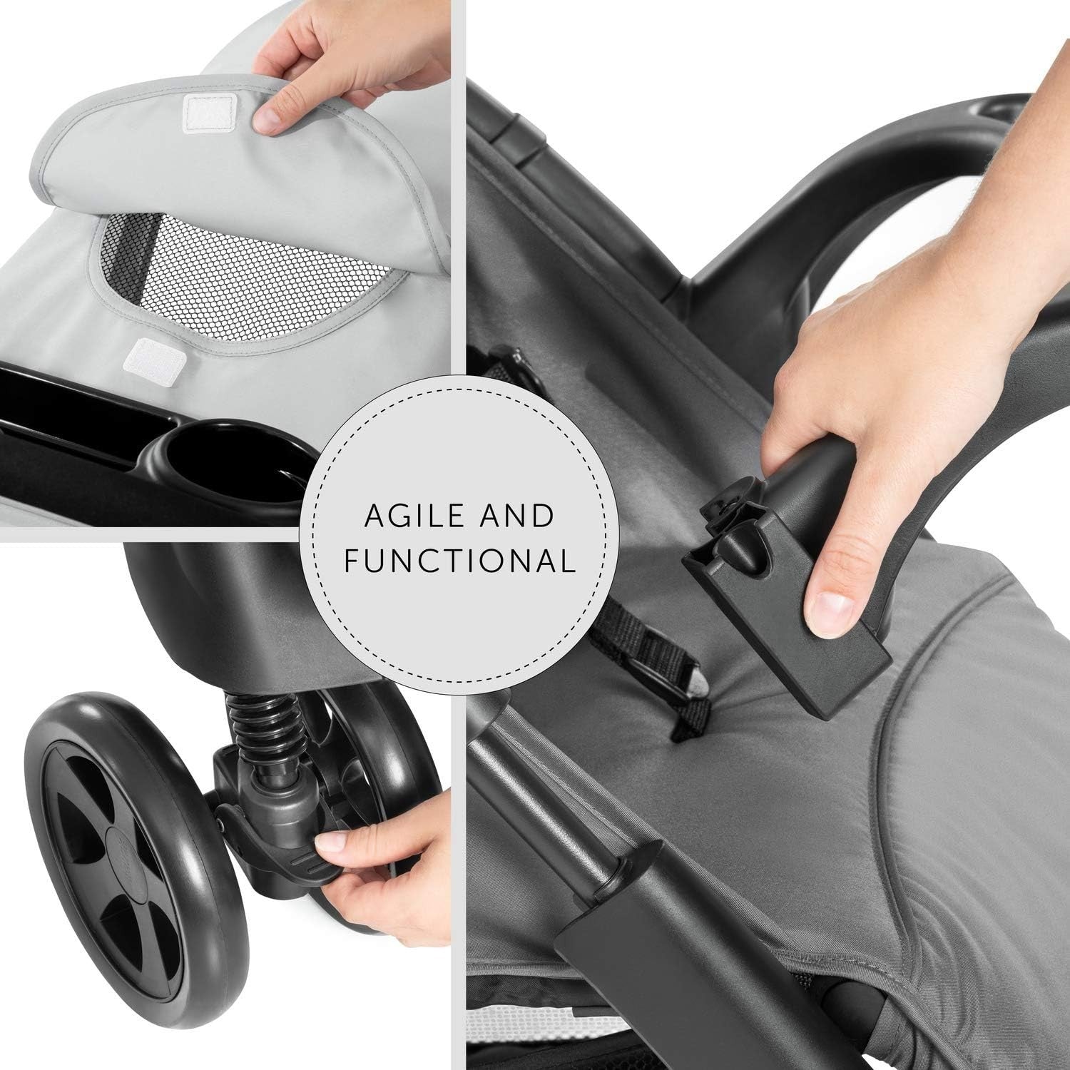 Lightweight Pushchair Compact Fold Reclining Seat Snack Tray 0-22kg Grey