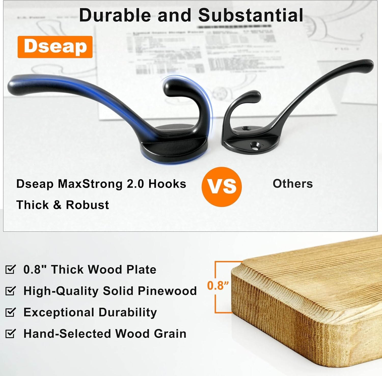 Wooden Wall Mounted Coat Rack 97cm 10 Double Hooks Rustic Blue Hanger