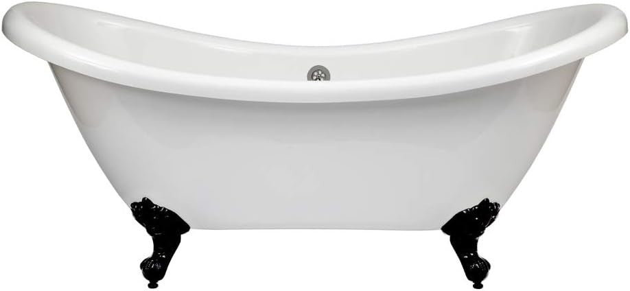 White Double Ended Freestanding Slipper Bath 1750x730mm Black Claw Feet