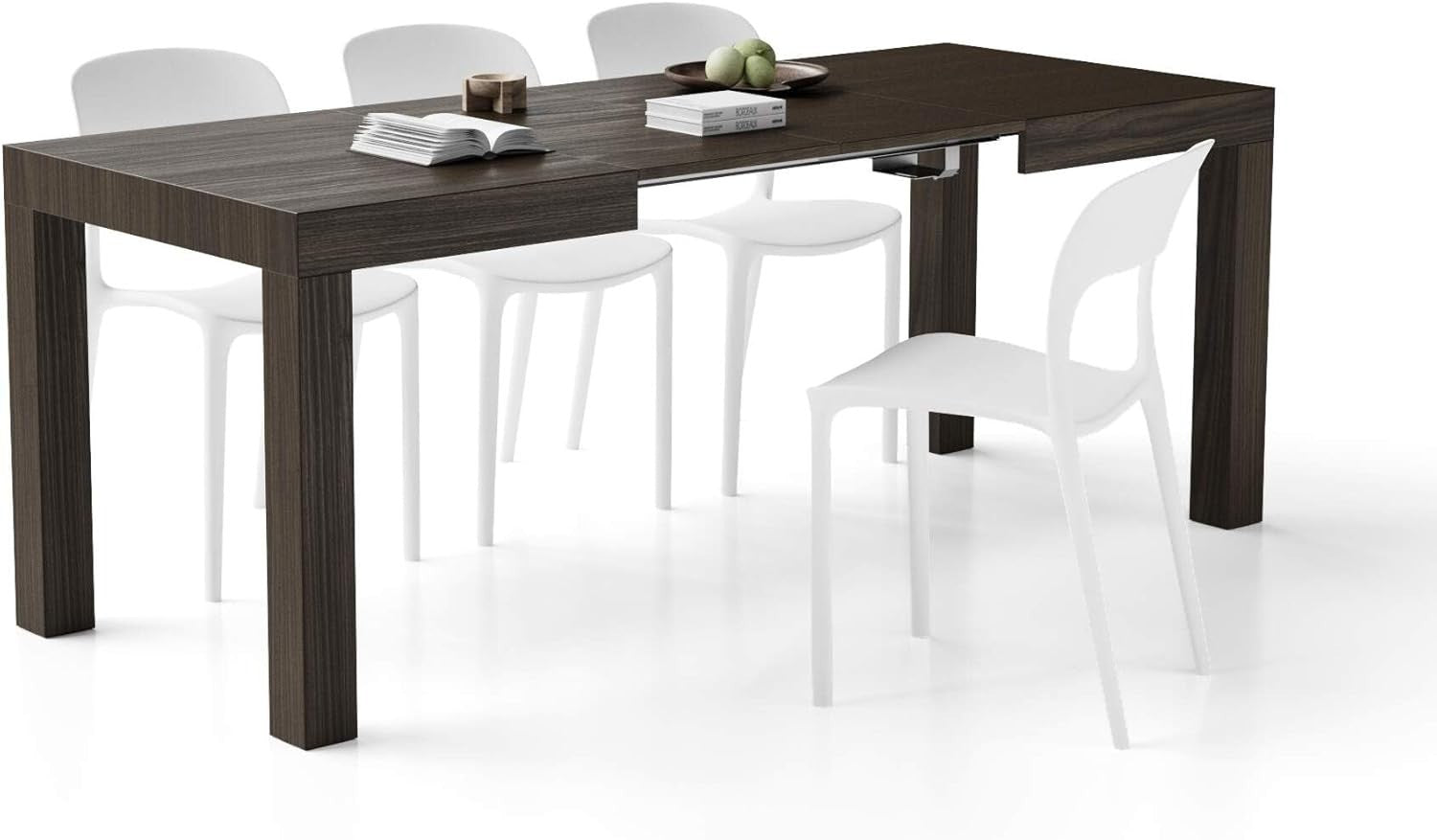 Extendable Dark Walnut Dining Table 8Seater Wood Modern SpaceSaving 120-200cm