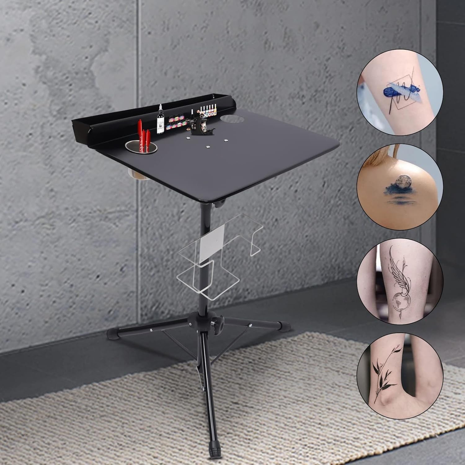 Tattoo Workstation Adjustable Height Rolling Tray Table Portable Studio