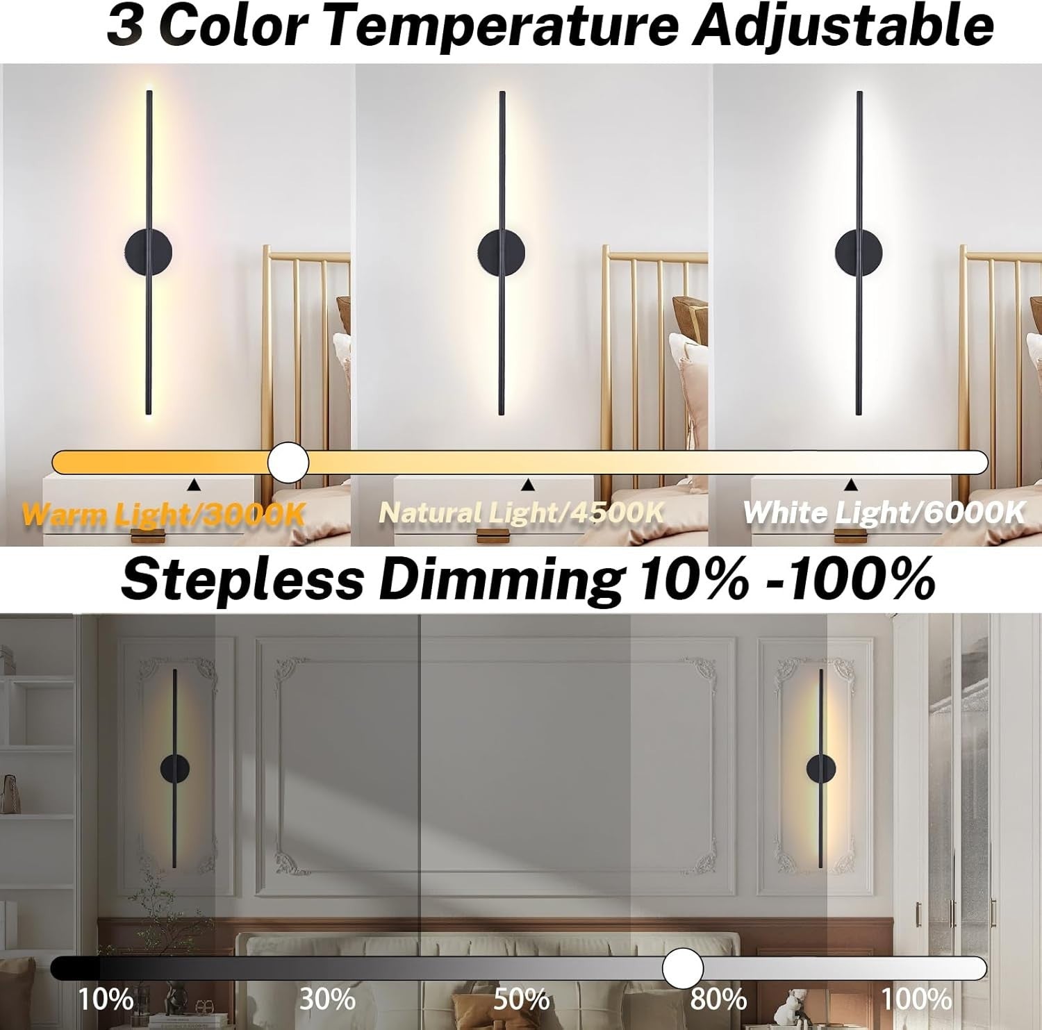 Wireless LED Wall Lights Set of 2 Rechargeable 15 Colors Remote 80CM