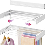80cm Wall Mounted Retractable Clothes Drying Rack Foldable Airer White