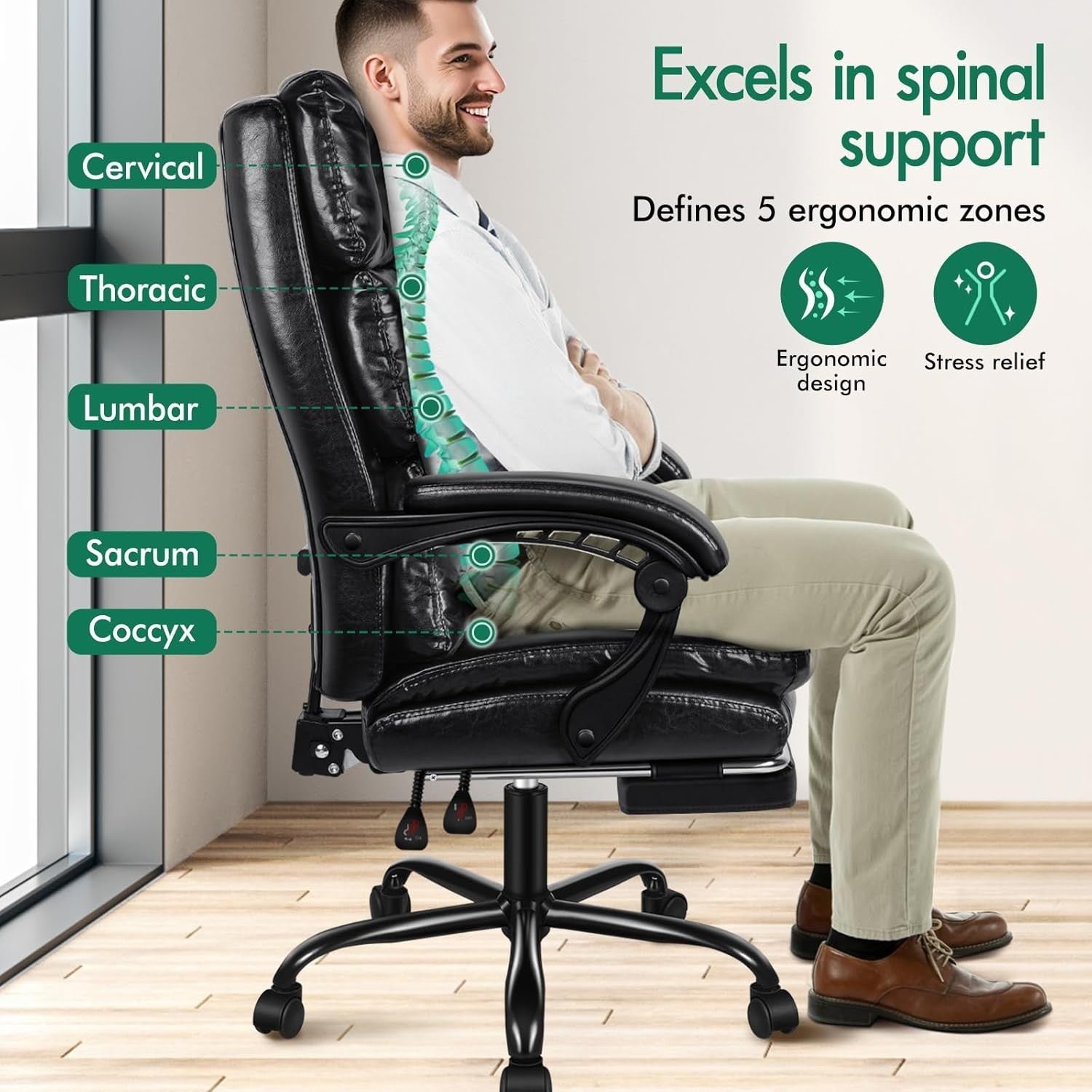 Luxury Ergonomic Office Chair Recliner Executive PU Leather Gaming Desk Seat