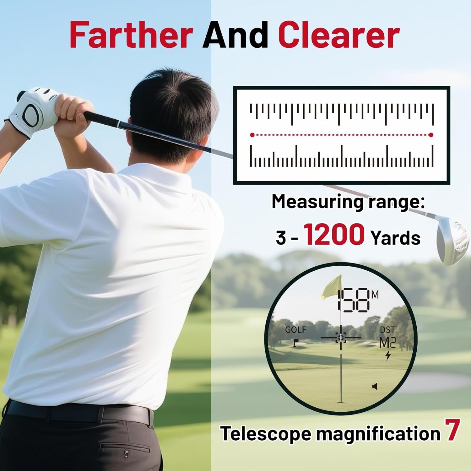 Golf Laser Rangefinder 1200 Yards Slope Lock 7X Rechargeable