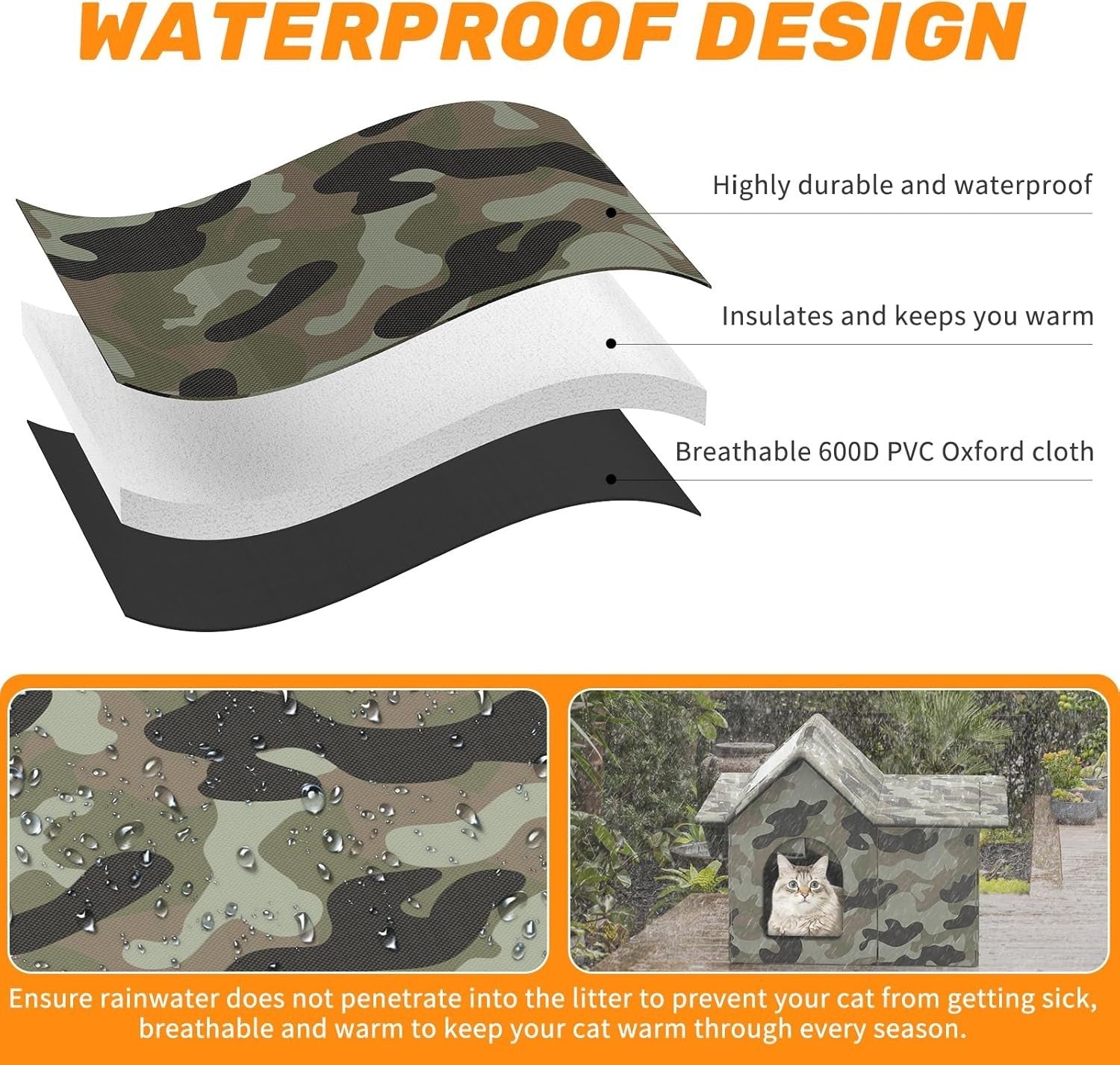 Waterproof Outdoor Cat House with Soft Mat, Foldable Winter Shelter 33x38x43cm