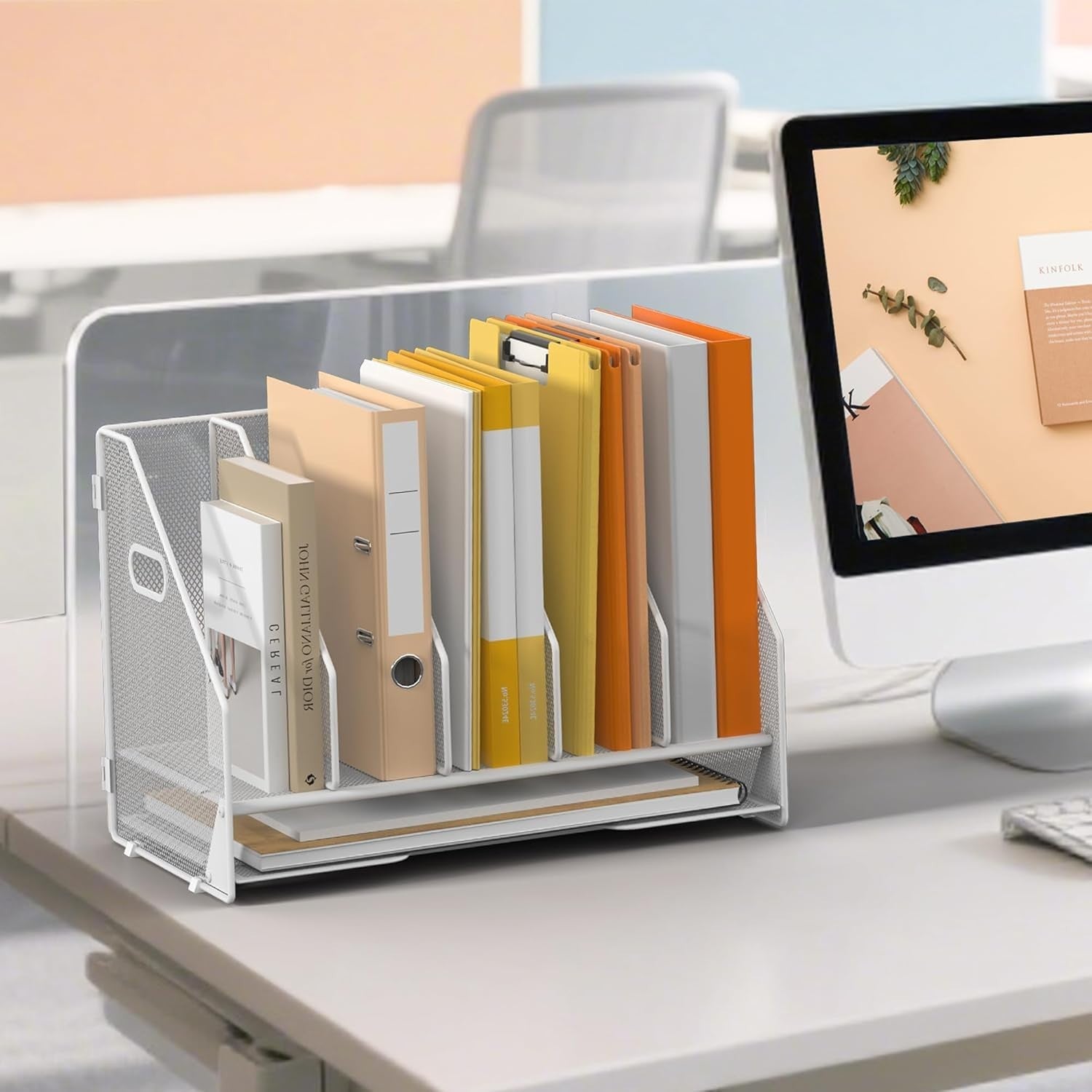 5-Tier Desk File Organizer | Vertical Mesh Magazine Holder & Paper Tray
