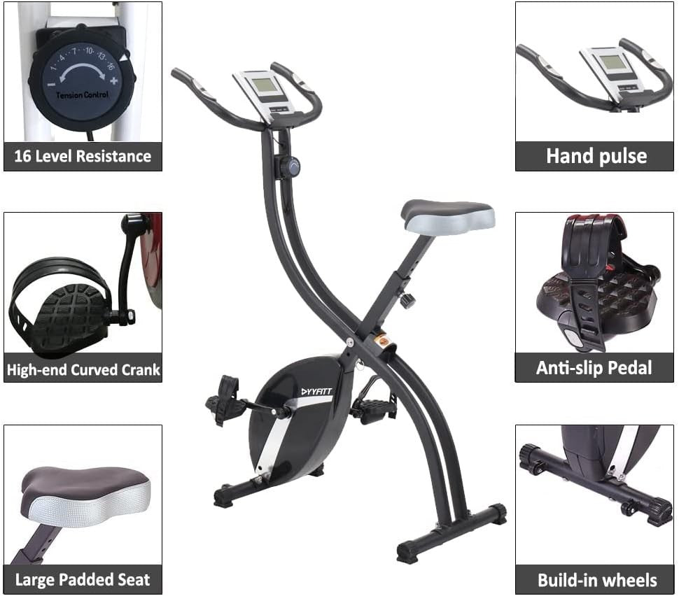 Foldable Exercise Bike w/ 16-Level Resistance, Pulse Monitor & LCD Countdown
