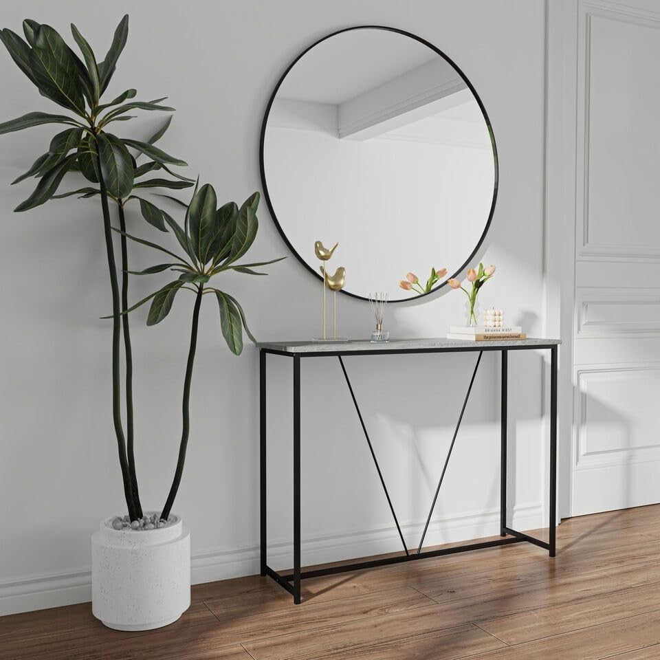 Modern Slim Entryway Console Table with Display Shelf, 100cm, Ash Grey
