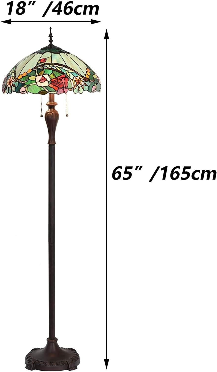 Stained Glass Tiffany Floor Lamp with 3 Lights, 65" Tall, Adjustable