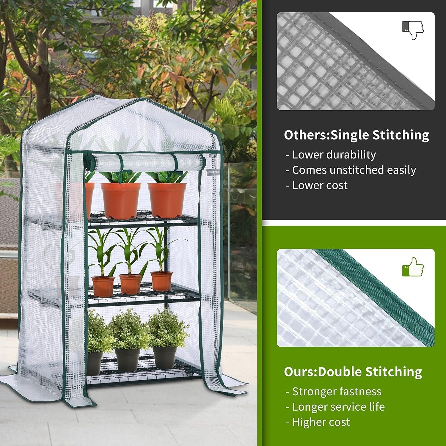 Mini Greenhouse 3 Shelves | Reinforced Waterproof PE Cover | Steel