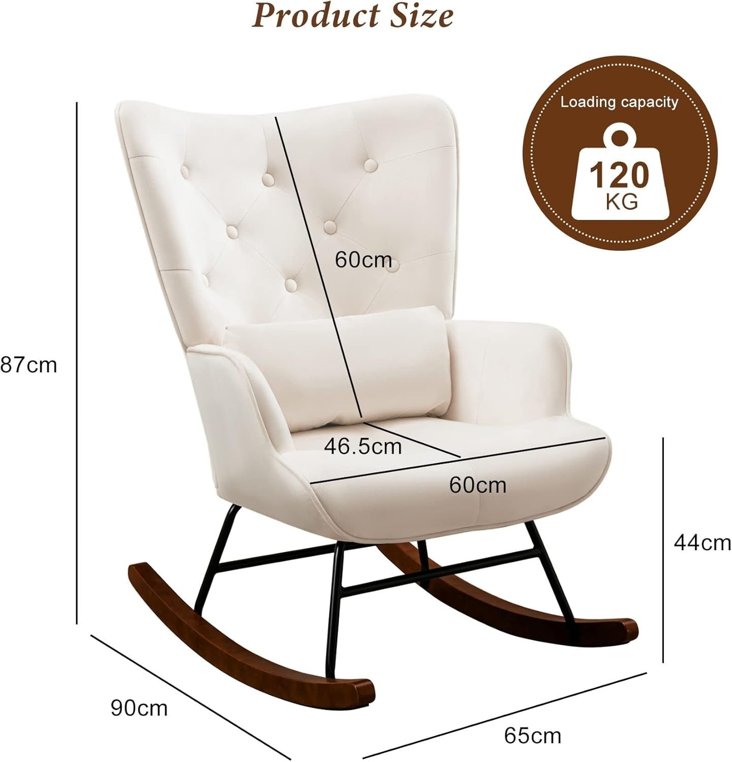 Velvet Rocking Chair for Nursery & Living Room – Soft Cushions, Wood Legs