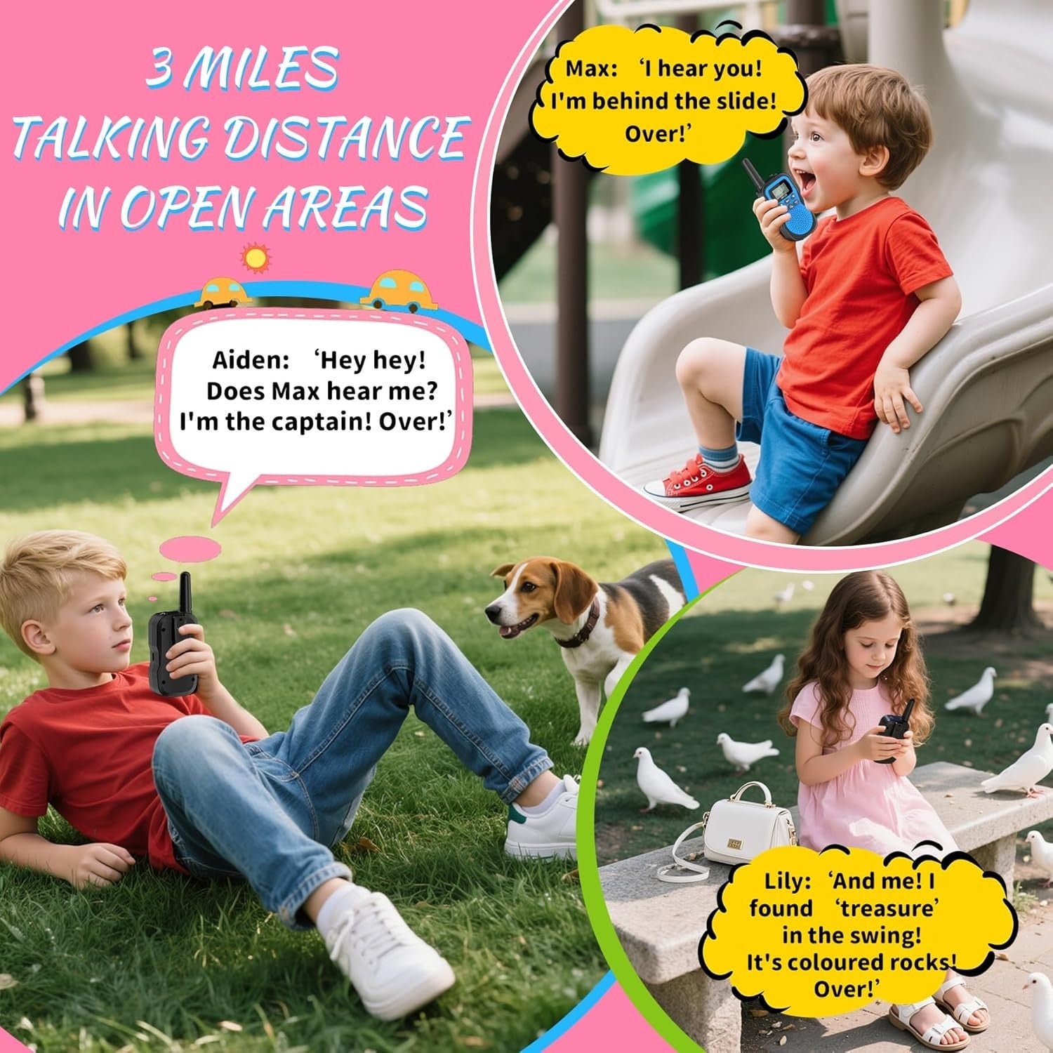 Kids Rechargeable Walkie Talkies 3 Pack 3KM Range 22CH LED Flashlight
