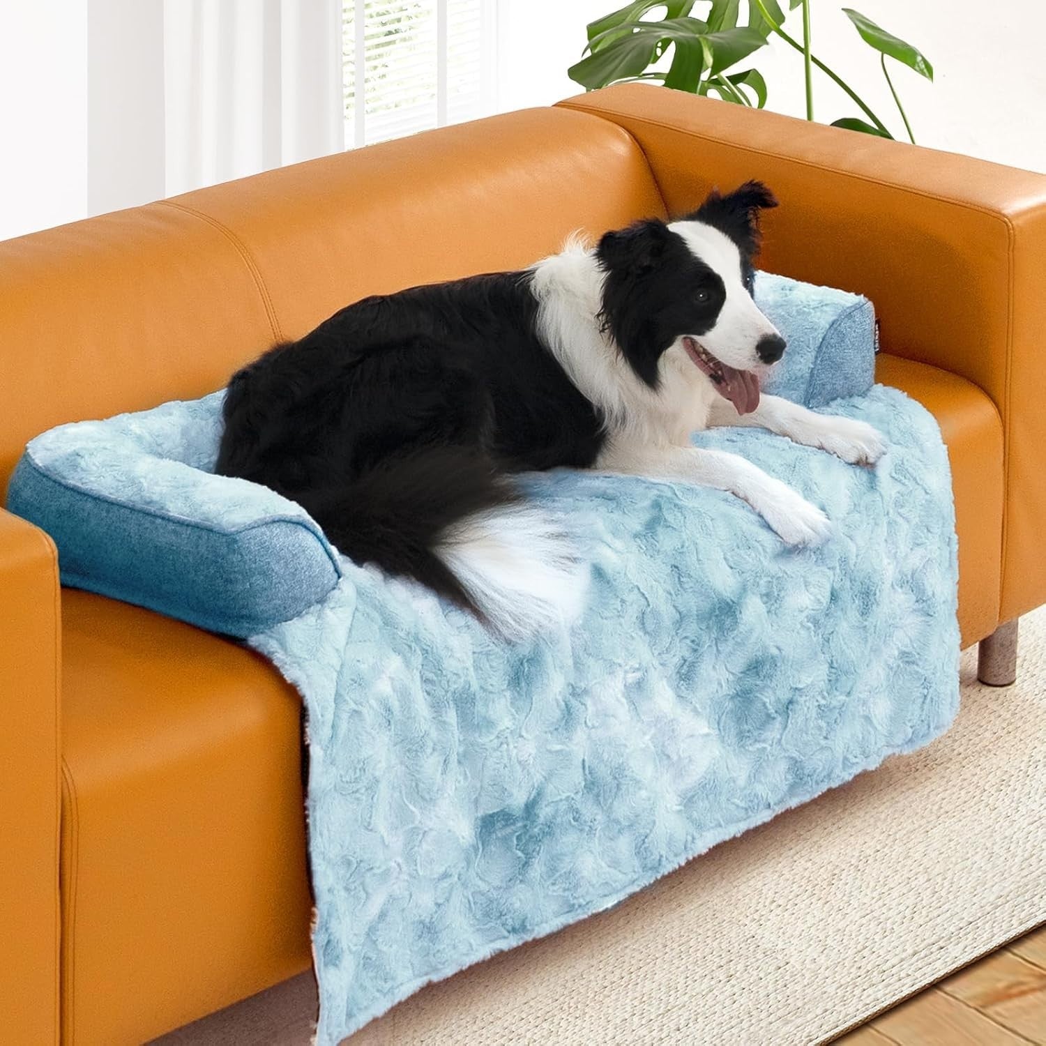 Large Orthopedic Dog Sofa Bed 104x94x12.5cm Faux Fur Blue