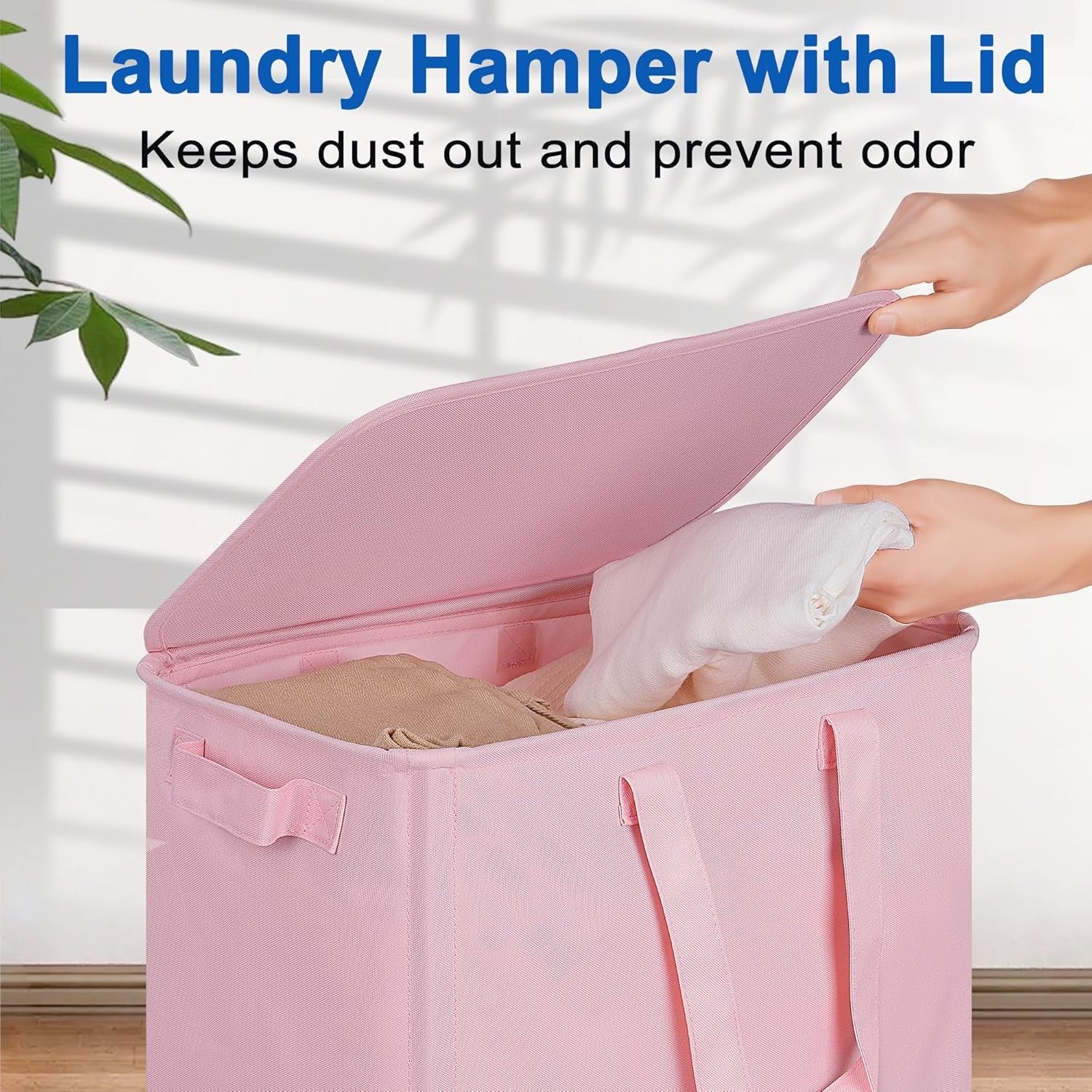 Slim 75L Pink Laundry Hamper with Lid & Wheels – Tall Rolling Basket for Small S
