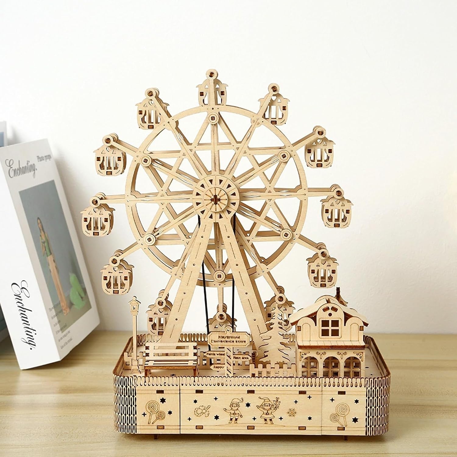 DIY Wooden Ferris Wheel Puzzle with Music Box – Mechanical Model Kit