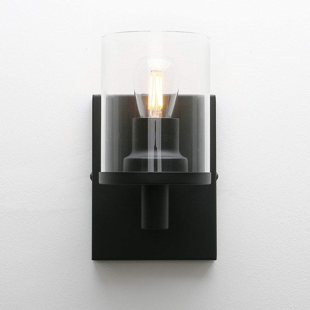 Modern Black Glass Wall Sconces, Dimmable Indoor Lights, Set of 2