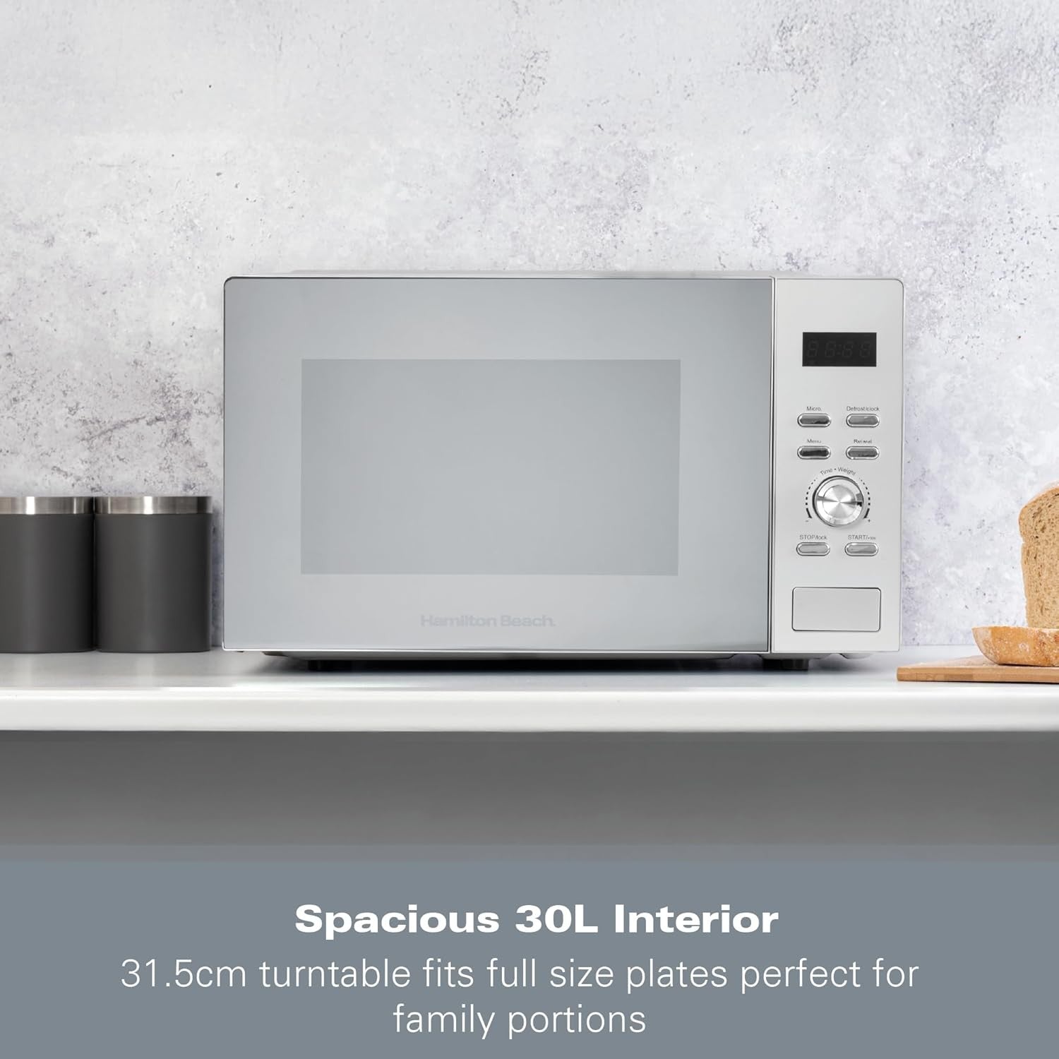 30L Family-Size Digital Microwave 950W 8 Auto Programs Silver