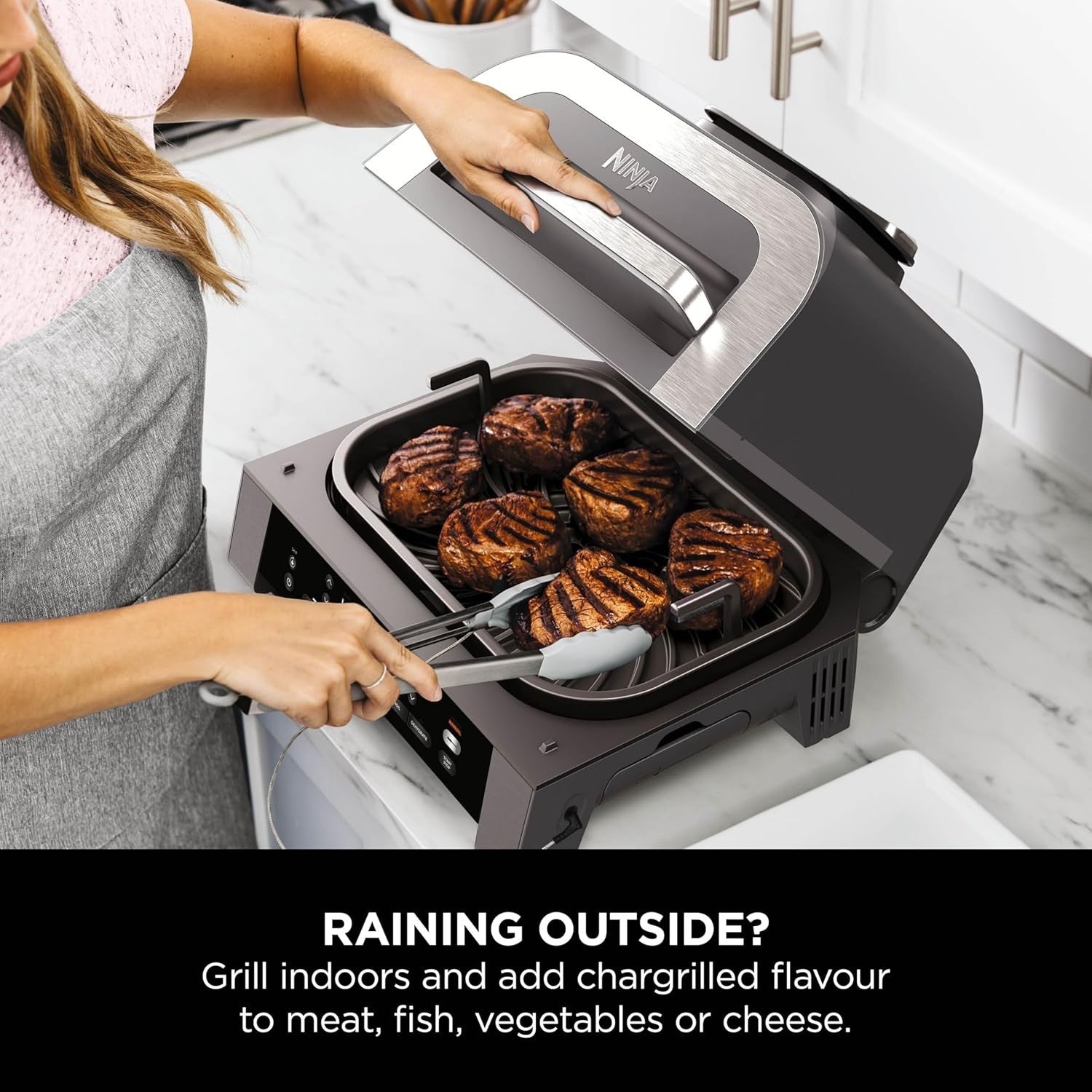 Indoor Grill Air Fryer 6-in-1 XL Plate Low Smoke Digital Thermometer 1760W
