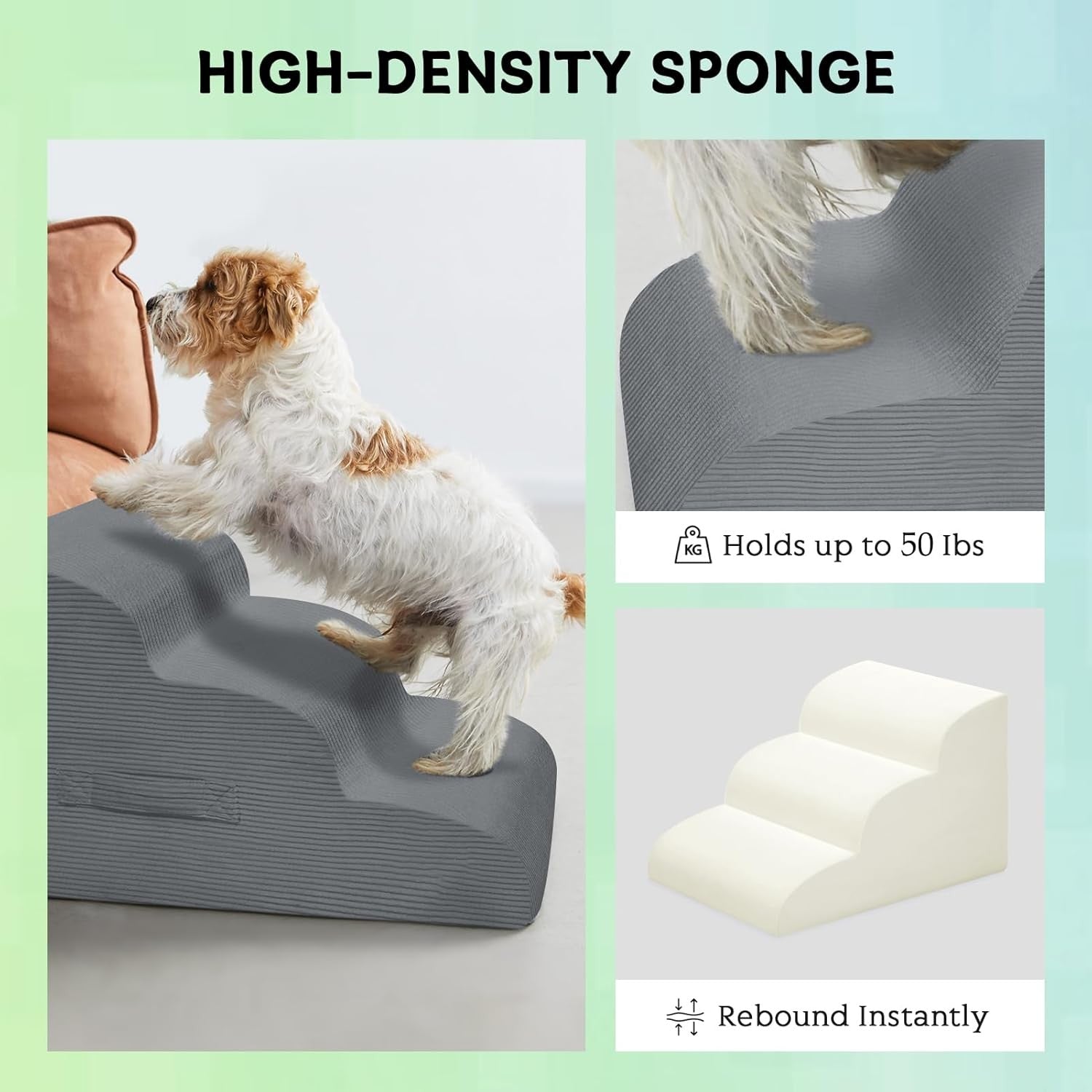 3-Step Dog Stairs Ramp High-Density Foam Pet Steps H:16"