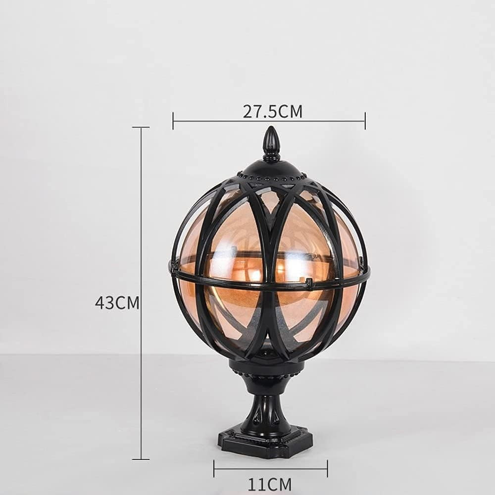Vintage Globe Outdoor Post Light, IP55 Waterproof, E27 Base, Bronze Lantern