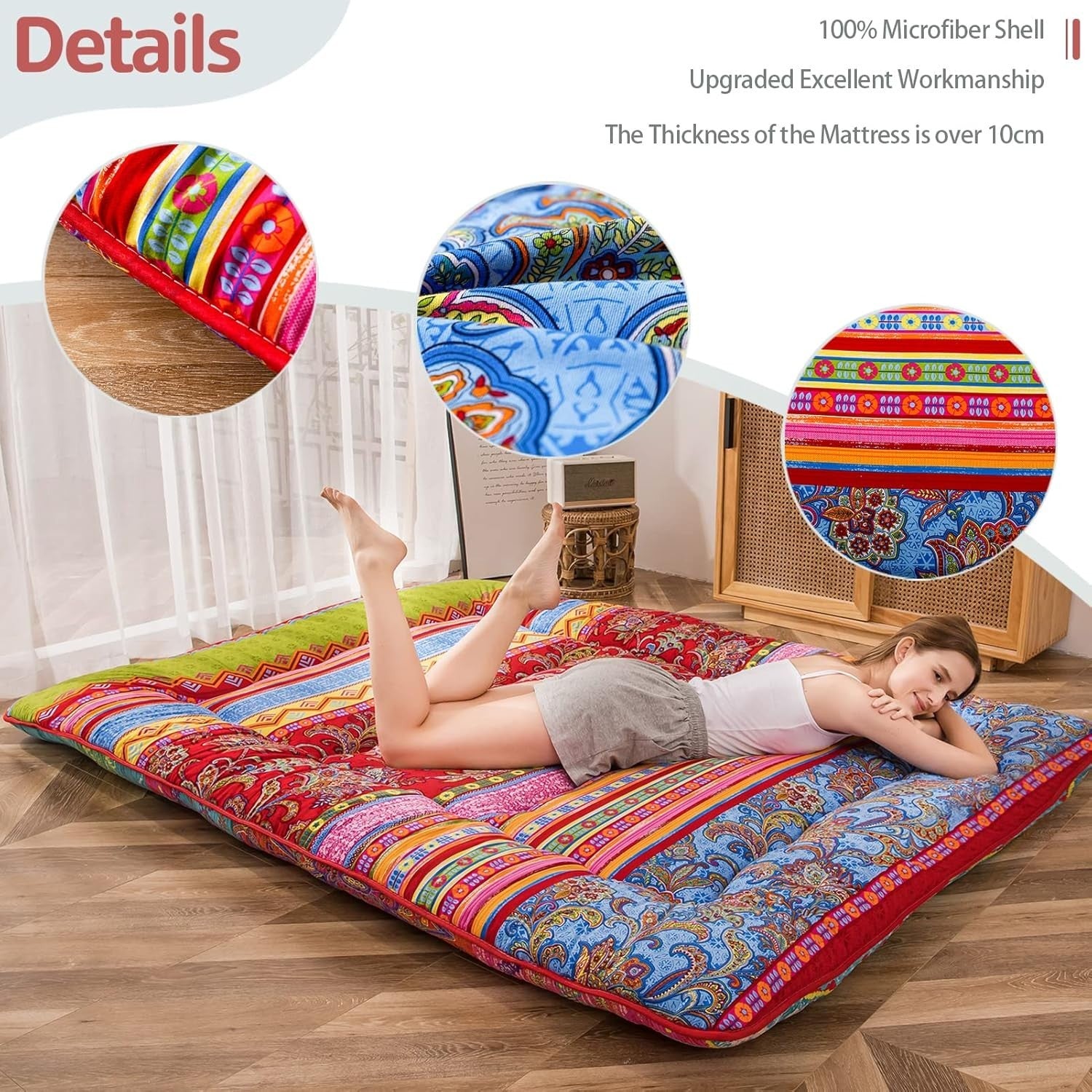 Double Bohemian Floor Mattress Futon Plush Memory Foam Portable Sleeping Pad