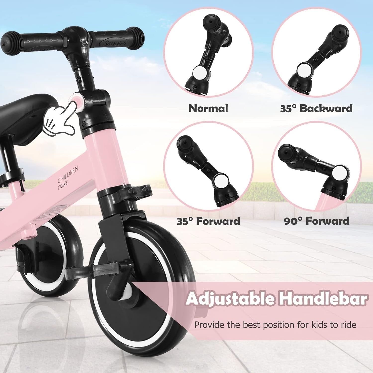 Toddler Tricycle 3 in 1 Balance Bike Trike Adjustable Seat Pink Age 1-4