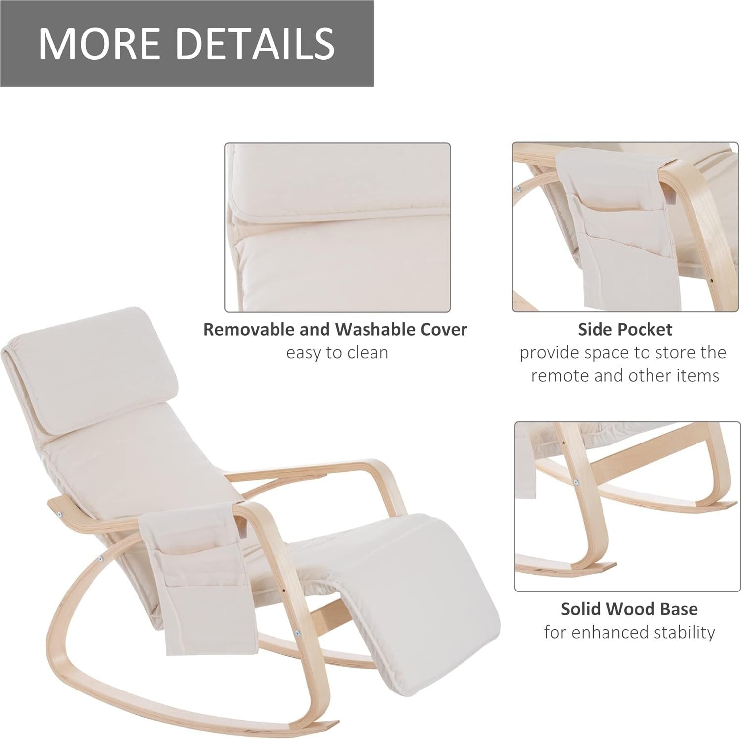Rocking Recliner Chair w/ Adjustable Footrest & Pillow – Comfy Lounge Seat