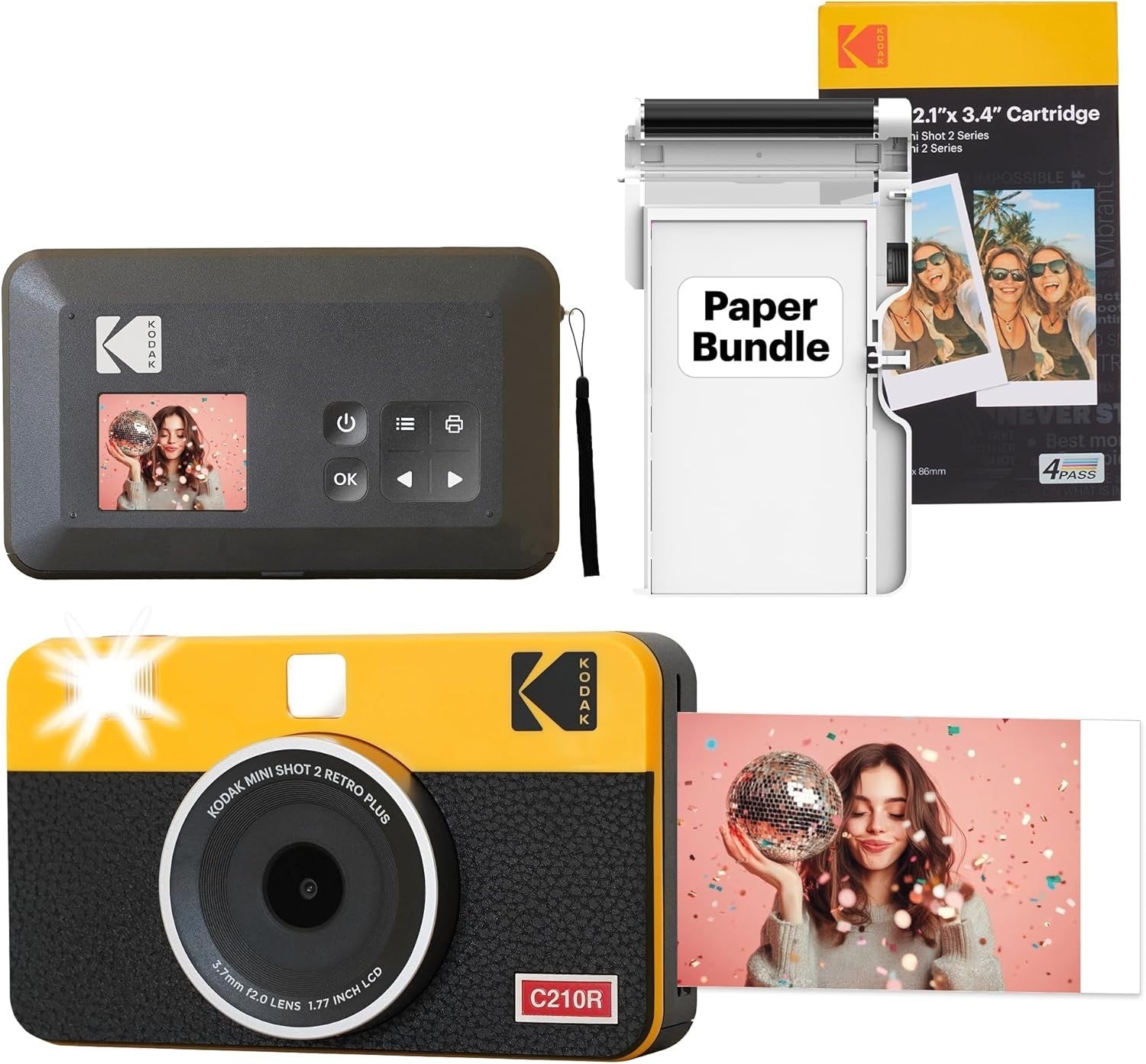 2-in-1 Instant Camera Photo Printer 38 Sheets Bluetooth Yellow