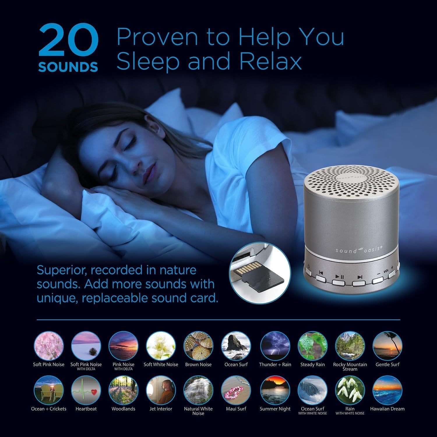 Portable White Noise Machine & Bluetooth Speaker – Sleep Sound Therapy, Travel-F