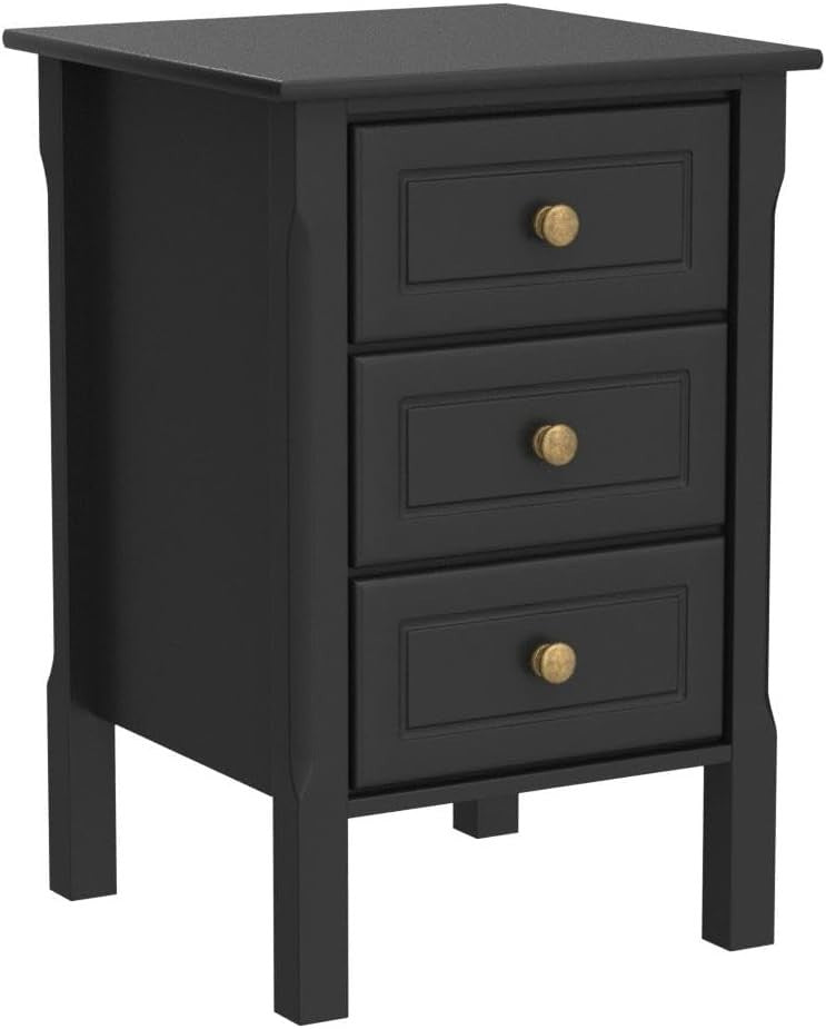 Set of 2 Black Bedside Tables with 3 Drawers, Wooden Nightstands 40x40x60cm