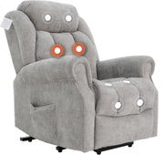 Dual Motor Lift Recliner Chair Heat Massage Fabric Riser Mobility Support Grey