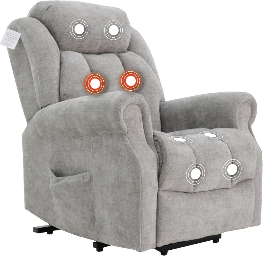 Dual Motor Lift Recliner Chair Heat Massage Fabric Riser Mobility Support Grey